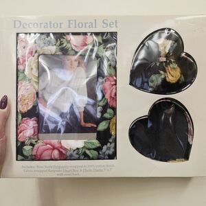 90S NEW VINTAGE Floral Fabric Picture Frame Trinket Box Cottagecore Gift Set